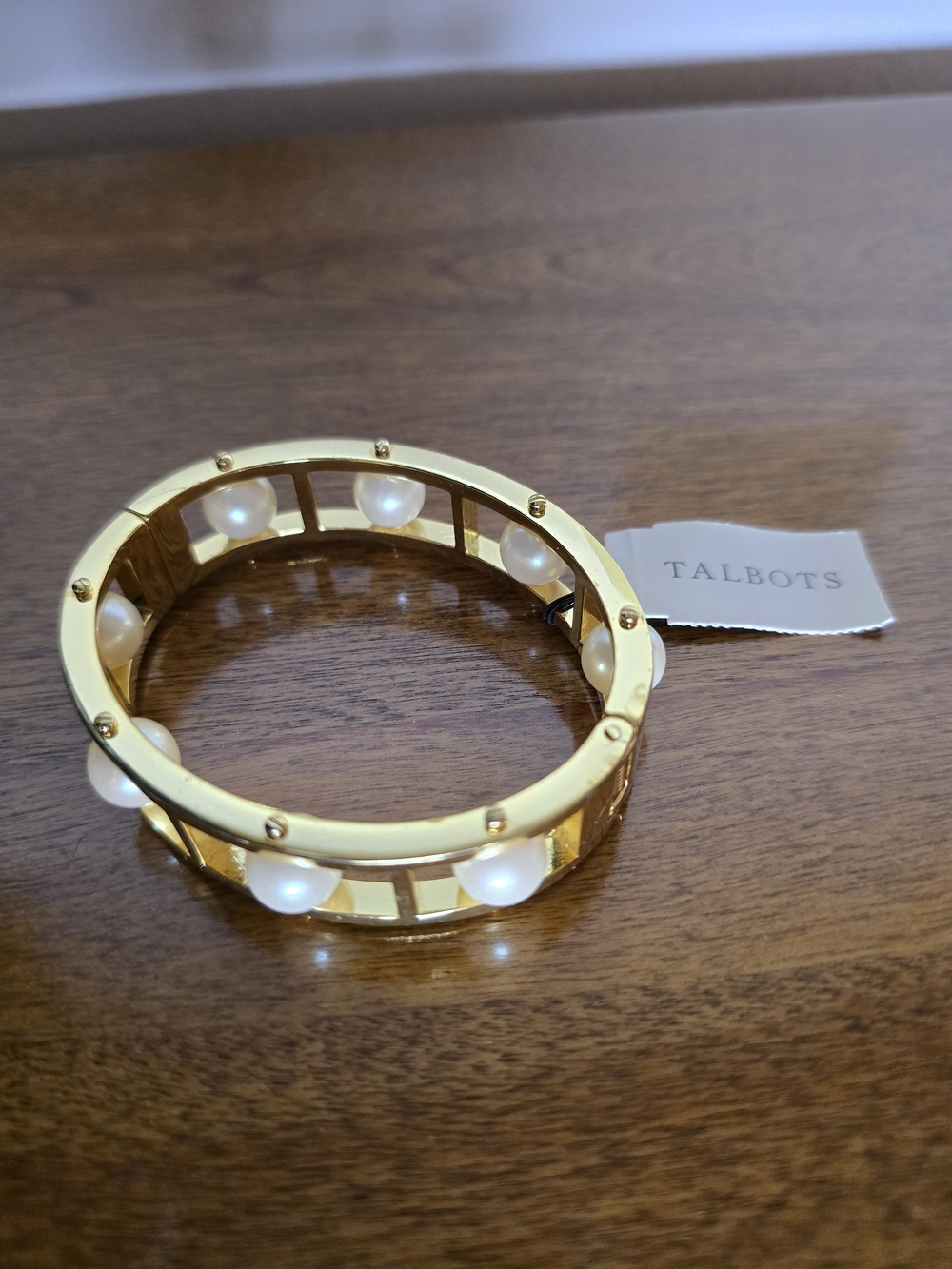 Talbots Gold Tone Bangle with Pearl Embellishments